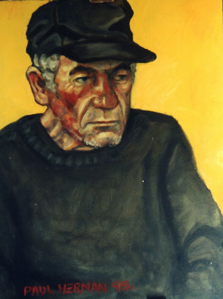Portrait: Oil on canvas. Raymond, homeless in L.A. 68cm x 40cm (27in x 16in) 